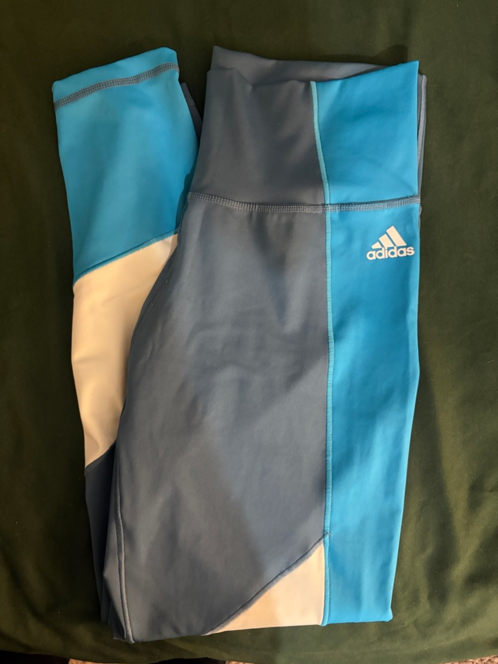 adidas Blue and White Colorblock Girls' Athletic Leggings